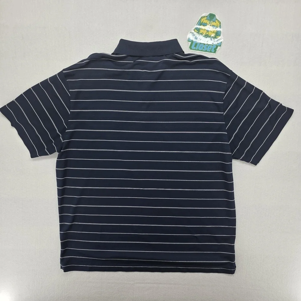 Nike Golf Polo Shirt Mens XL Navy Blue Striped Dri-Fit US Open Logo Performance